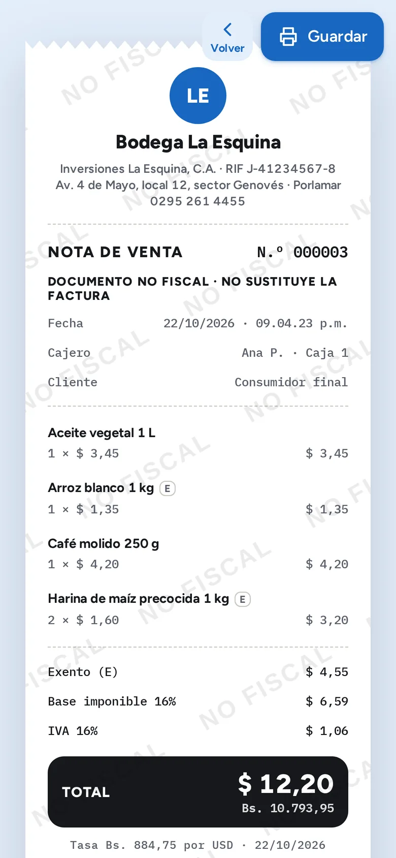 Nota de venta de CóbrateApp lista para enviar por WhatsApp